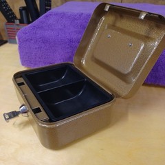 Vintage Small Metal Cash Document Box With Change Tray Locking Key Brown 6 X 4.7