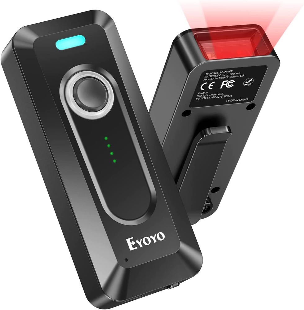 Eyoyo Portable 2D Bluetooth Barcode Scanner with Clip for iPhone Android Phone