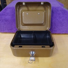 Vintage Small Metal Cash Document Box With Change Tray Locking Key Brown 6 X 4.7