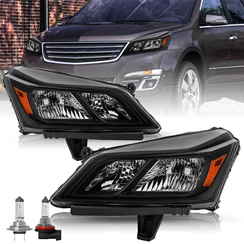 Pair Headlights for 2013-2017 Traverse Halogen OE Black Housing Bulbs Included
