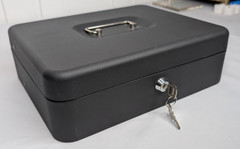 Large Lockable Cash Box with Money Tray & Key, Black, 11.8×9.45×3.54