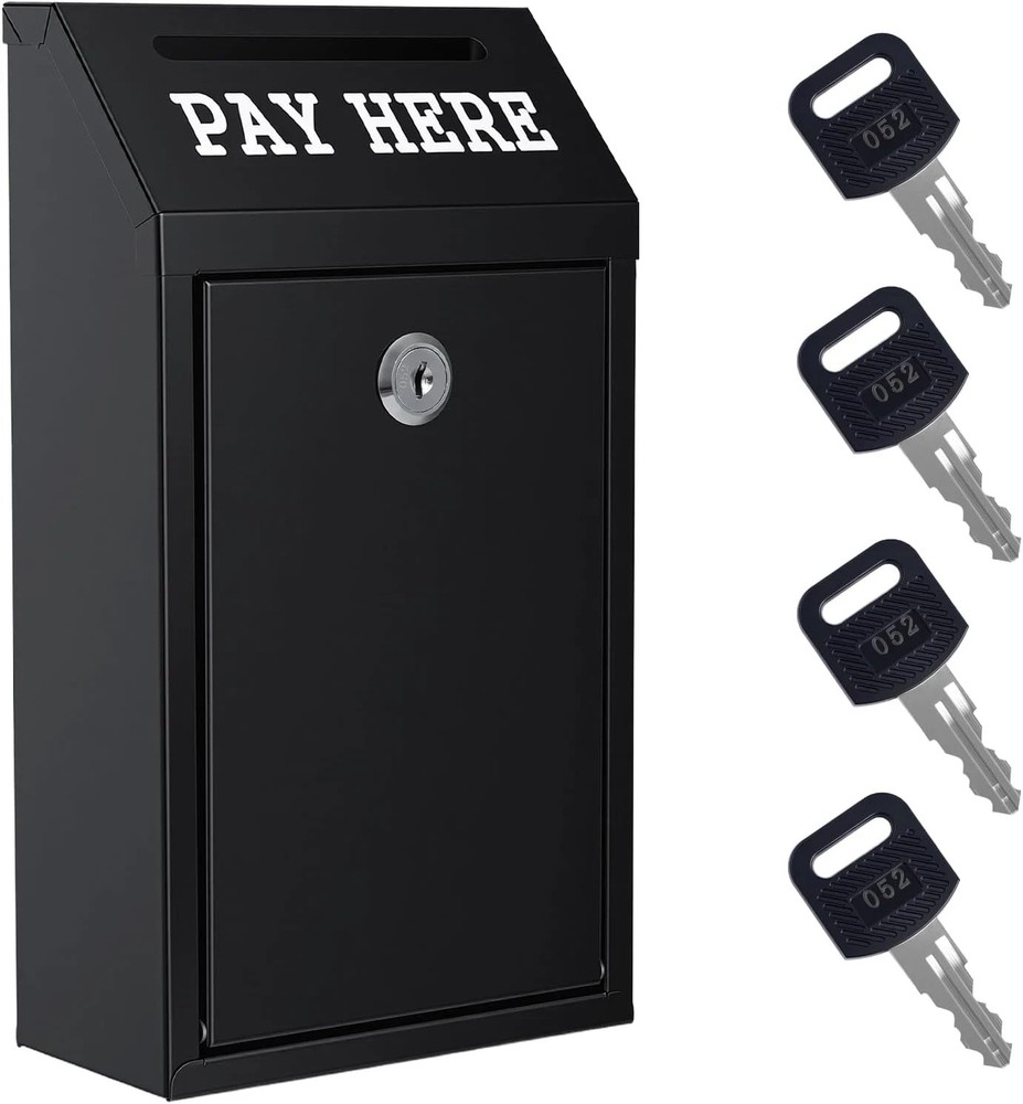 Locking Cash Box with Slot, Metal Money Donation Box with Lock and 4 Keys Wall M