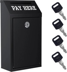 Locking Cash Box with Slot, Metal Money Donation Box with Lock and 4 Keys Wall M