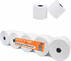 (Pack of 5 Rolls) 2 1/4 x 150 ft, White, adding machine tape Paper Rolls, 50 GSM
