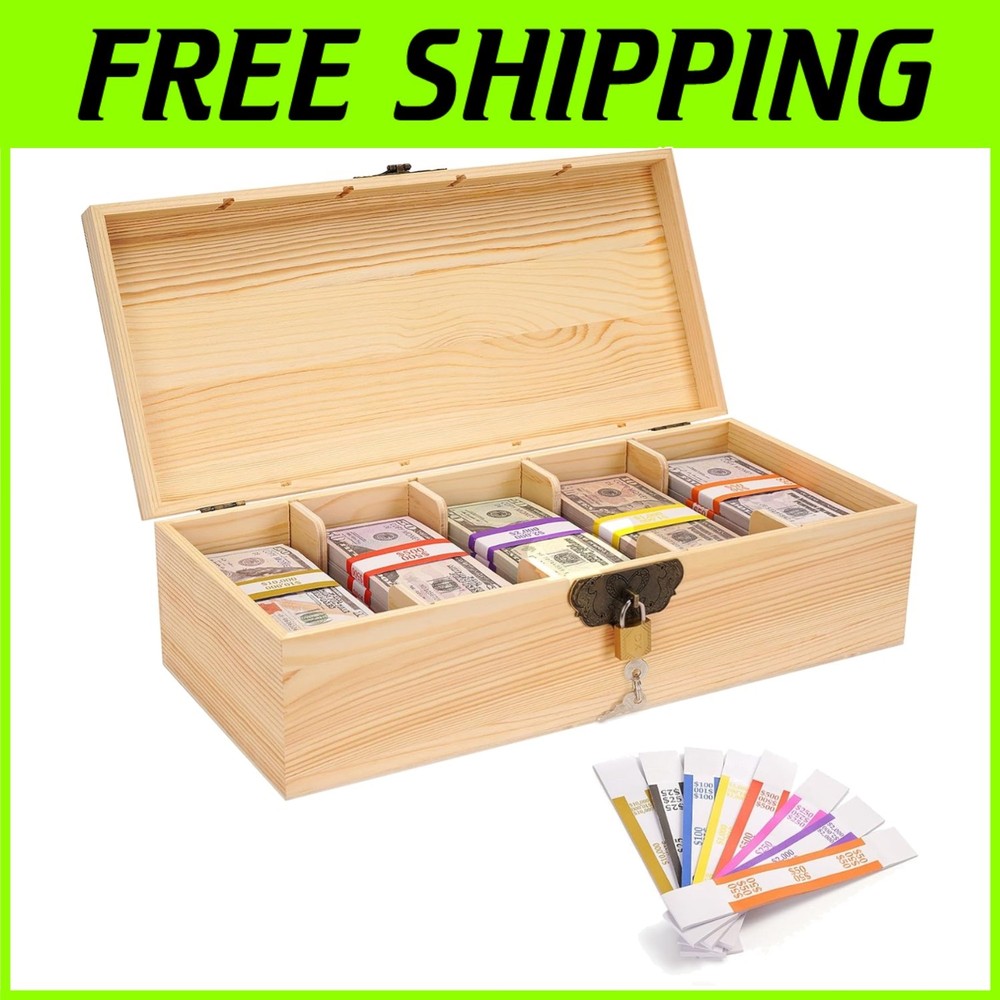 Natural Wood Currency Money Box with Locking Cover – Perfect for Home & Office`