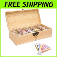 Natural Wood Currency Money Box with Locking Cover – Perfect for Home & Office`