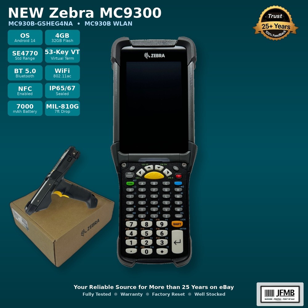 Zebra MC9300 MC930B-GSHEG4NA MC930B WLAN SE4770 Std Range 53-Key VT Android 14 N