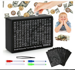 Cash Vault Wooden Money Box Money Savings Challenge Box with Saving Targets Coin