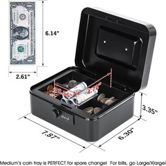 Metal Lock Box with Combination Lock Portable Cash Storage Coin Tray