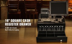 16″ Cash Register Drawer 12V POS System Tray Removable Coin Tray RJ11 2 Keys