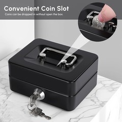 Mini Cash Box with Slot Small Cash Box with Money Tray and Key Lock, Metal Lo…