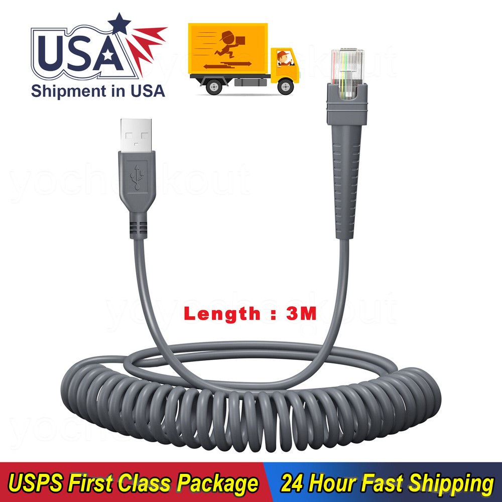 3M Scanner Coiled Cable LS2208 For Zebra DS3407 LM200X LS2200 LS6707 LS6708