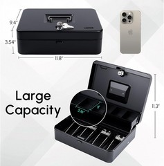 Cash Box with Money Tray and TOP Key & Push-Button Lock, Money Saving Lock Bo…