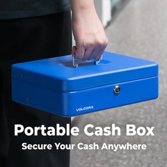 Large Cash Box with Key Lock, Metal Money Box for Cash, Portable Locking Safe…