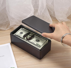 2 Packs Black Metal Cash Box Rectangular Money Organizer with Lid Currency Stora