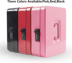 Large Pink Unbreakable Cash Box with Advanced Combination Lock and Money Tray