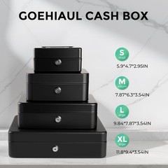Small Cash Box with Money Tray and Lock, Metal Cash Lock Box with Key