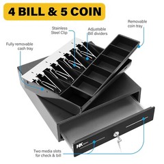 13″ Heavy Duty Compact Black Manual Push-Open Cash Drawer with 4Bill/5Coin Till