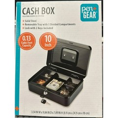 Pen + Gear 10 inch Metal Cash Box with Money Tray and Key Lock, Black, YFC-25