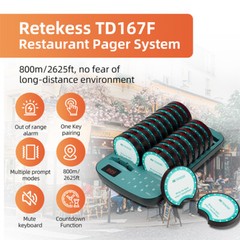 Retekess TD167F FM Restaurant Paging System Guest Queuing 20 Buzzers Food Truck