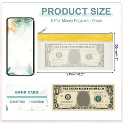 8PCS 8.5×4 Inch Money Bags with Zipper Clear Cash Pouch, Yellow