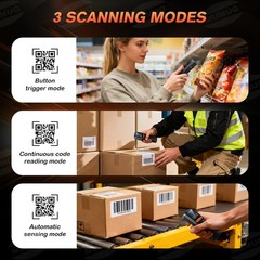 Wireless Barcode Scanner Mini Bluetooth 1D 2D QR Bar Code Scanner 3-in-1 Blue…