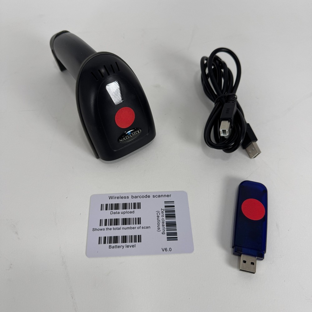 Wireless Handheld Laser Barcode Scanner w USB Charging Cable Program Card Tested