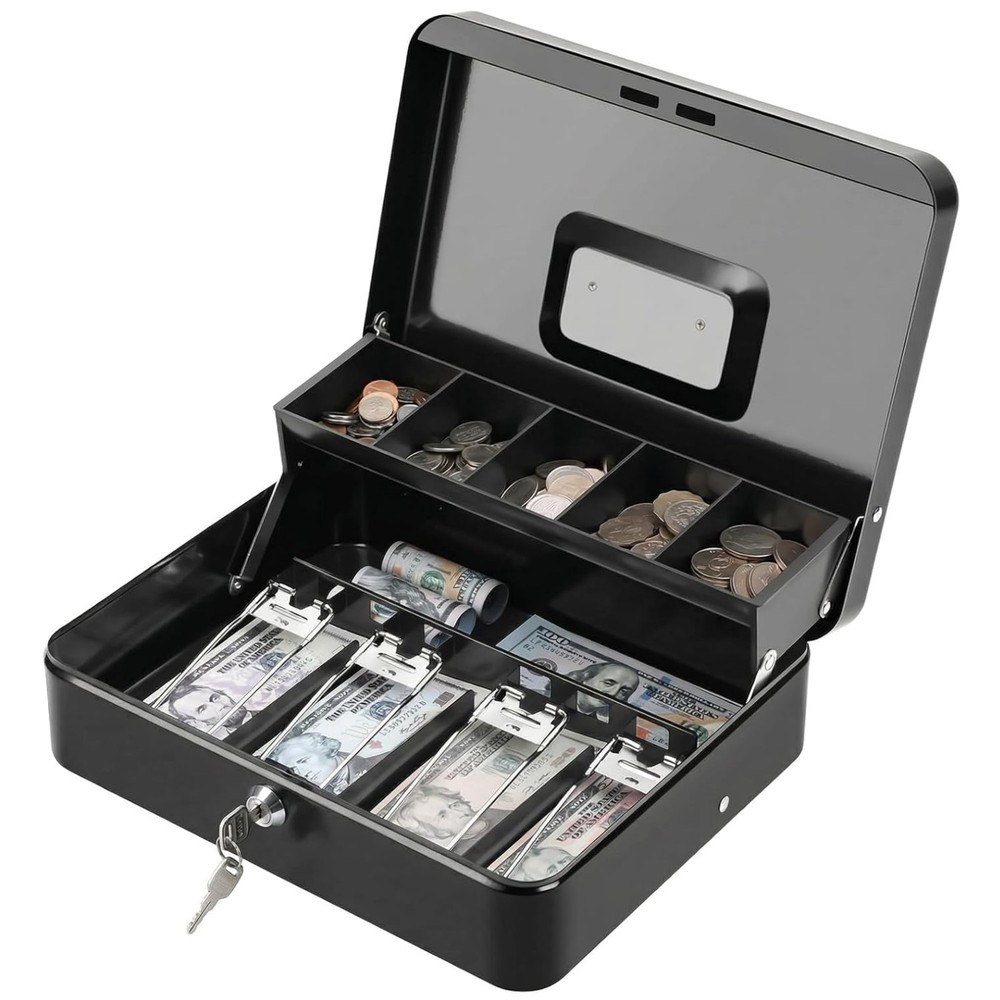 XL Lock Box for Cash with Coin Tray, Secure Money Organizer
