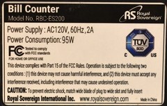 ROYAL SOVEREIGN RBC-ES200 DIGITAL BILL CASH COUNTER WITH COUNTERFIT DETECTION