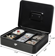 Large Cash Box with Key Lock – Durable Metal Cash Box with Money Tray, 11.81 …