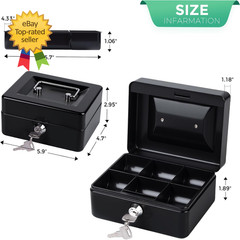 Small Cash Box with Money Tray and Lock Metal Cash Lock Box with Key Petty Box