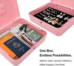 Large Pink Cash Box with Removable Tray & Key Lock – Perfect for Secure Storage