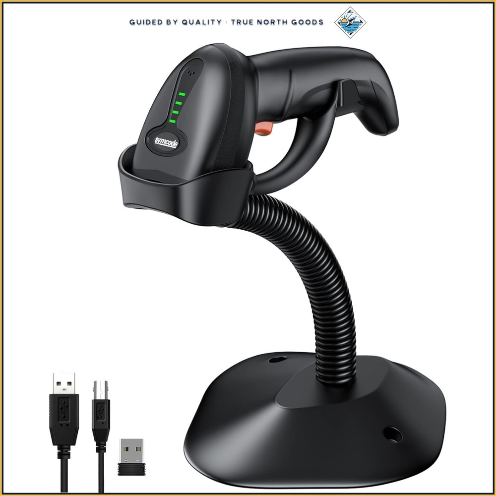 Bluetooth Wireless Barcode Scanner with Auto-Sensing Stand for Quick Scanning
