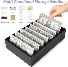 Money Organizer for Cash, 8 Compartment Wooden Cash Divider Storage Organizer…