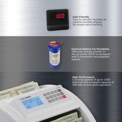 SILVER By AccuBANKER S1070 Bill Counter & 4-Point Counterfeit Detector w/Battery