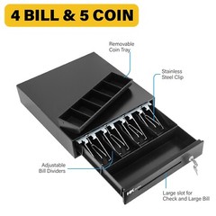 13″ Heavy Duty POS Cash Drawer 4Bill/5Coin, Removable Coin Compartment, 24V, RJ1