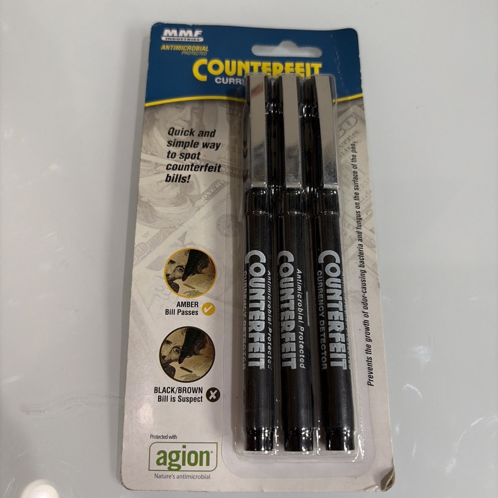 MMF Industries Counterfeit currency detector Pen ANTIMICROBIAL Protected 3 Pack