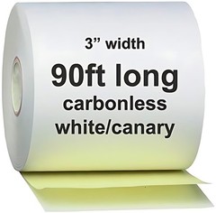 3″ x 90′ 2 Ply [10 Rolls] White Canary Carbonless Paper Kitchen Receipt Printer