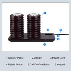 TD163 Restaurant Pagers 20 Coasters Buzzer Paging System Wireless for Restaurant
