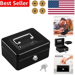 Durable Metal Cash Box with Key Lock – Portable Small Safe for Bills Coins