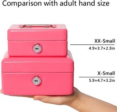 Small Cash Box with Money Tray – Metal Lock box for Kids 5.9″ x4.7″ x 3.2″ Pink