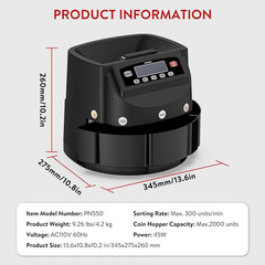 Coin Counter Machine Sorter Change and Wrapper Roller Counting Organizer Sorts
