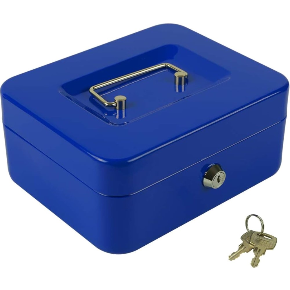 Cash Box with Key, Portable Money Tray Lock Box, 7.87″x6.30″x3.54″ Blue