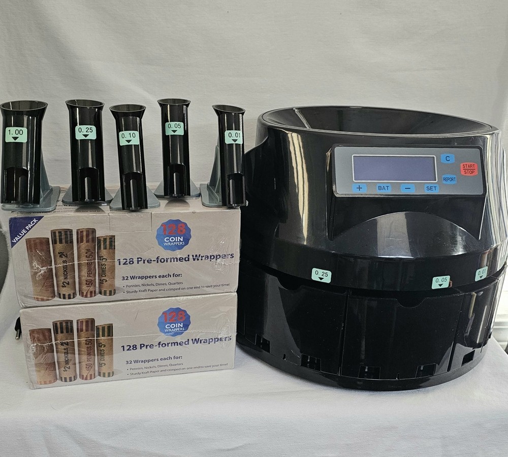 VEVOR 1550 USD Coin Sorter Counter Wrapper Roller Bonus Wrappers Tested Working!