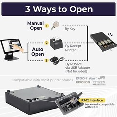 Volcora 13″ Cash Register Drawer for POS, 4 Bill 5 Coin Tray, 24V RJ11/RJ12