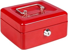 Cash Box with Money Tray, Small Money Box with Key Lock, 6″ x 4 4/5″ x 3″, Red