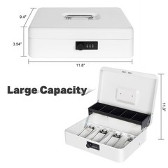 Metal Cash Box Large w/ Combination Lock – 11.8″ Safe Money Register