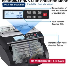 Money Counter Machine Count Value for US Dollar only,UV/MG/MT/IR/DD Detection Bi