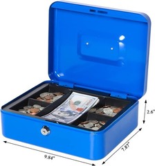 Multi-Compartment Cash Box with Key Lock – Stylish Blue Money Saving Box 9.84”