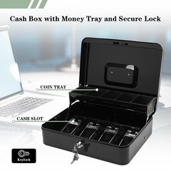 Cash Box with Key Lock, Metal Money Box with Money Tray, Petty Cash Lock Box …